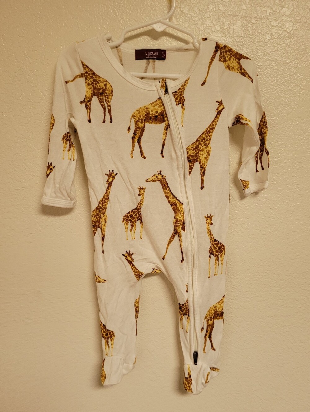 Milkbarn White Footed One-Piece with Giraffe Print